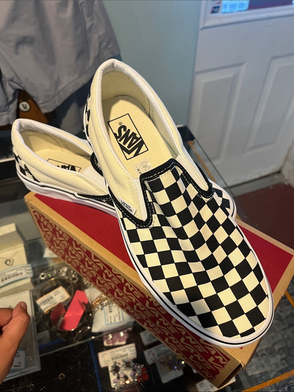 Vans Classic Slip-On Checkerboard Sneakers - Black & White NEW WITH BOX
